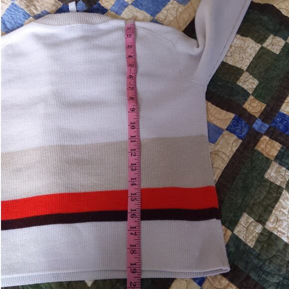 Athleta XS Cream Color Block Merino Wool Blend Cropped Sweater Coral Striped - Picture 8 of 8